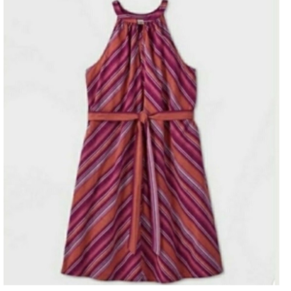 A New Day Sleeveless Belted Dress Multi Stripe ,